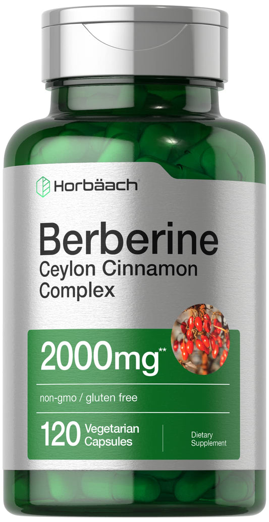 Horbaach Berberine with Ceylon Cinnamon | 2000mg | 120 Veggie Capsules | Vegetarian Non-GMO & Gluten Free Supplement | Berberine Complex
