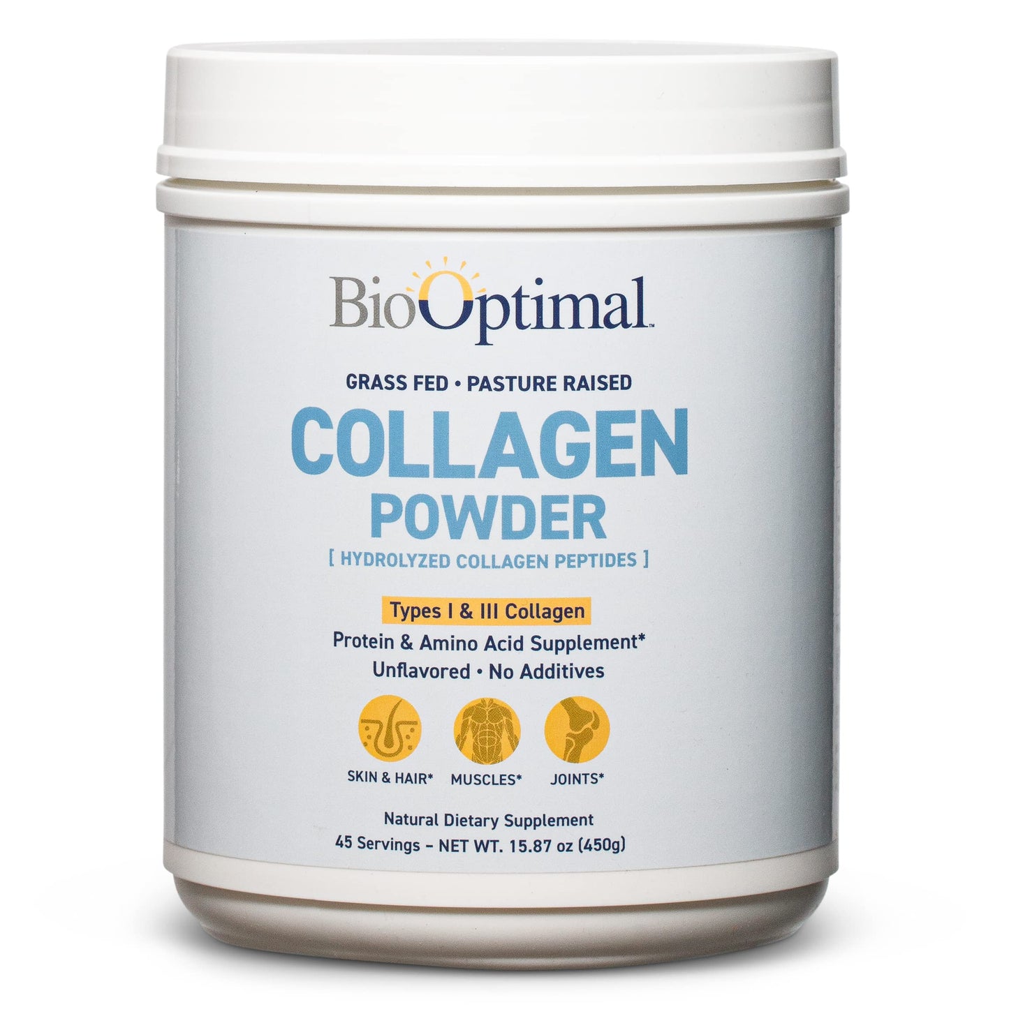 BioOptimal Collagen Peptides Powder - Grass-Fed Pasture-Raised Hydrolyzed Protein Supplement for Skin Hair & Nails - Non-GMO Zero Sugar Daily Supplement for Men & Women (45 Servings)