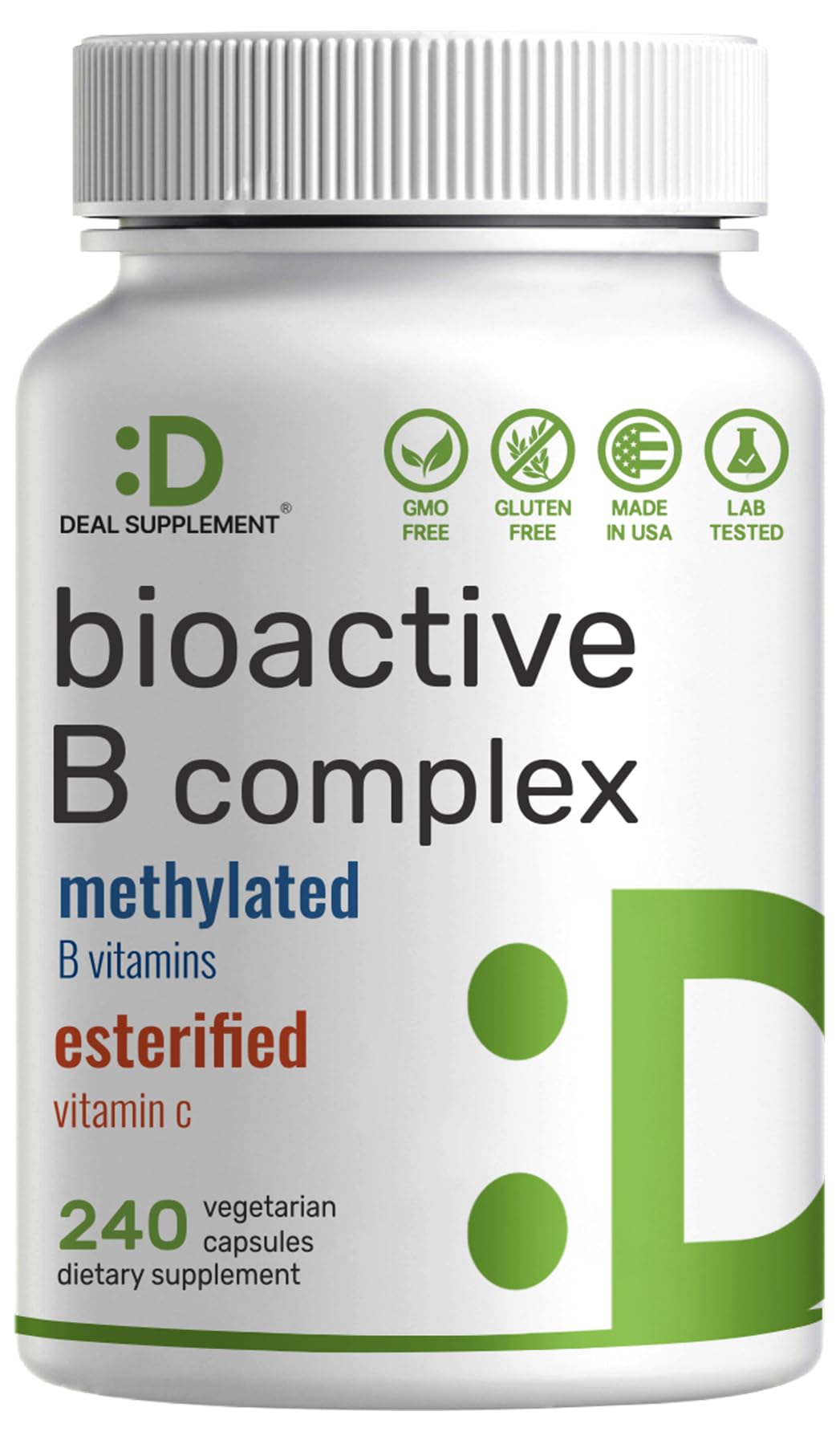 Bioactive Vitamin B Complex 240 Veggie Capsules - Methylated Multivitamin B Complex & Esterified Vitamin C – High Potency & Easy Absorption – Immune Energy & Metabolism Supplement – Non-GMO