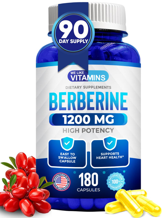 Berberine Supplement Berberine 1200mg Pure Max Strength Berberine HCL - 180 Vegetarian Capsules (Gluten Free and Non GMO) - 90 Servings of Berberine by WeLikeVitamins
