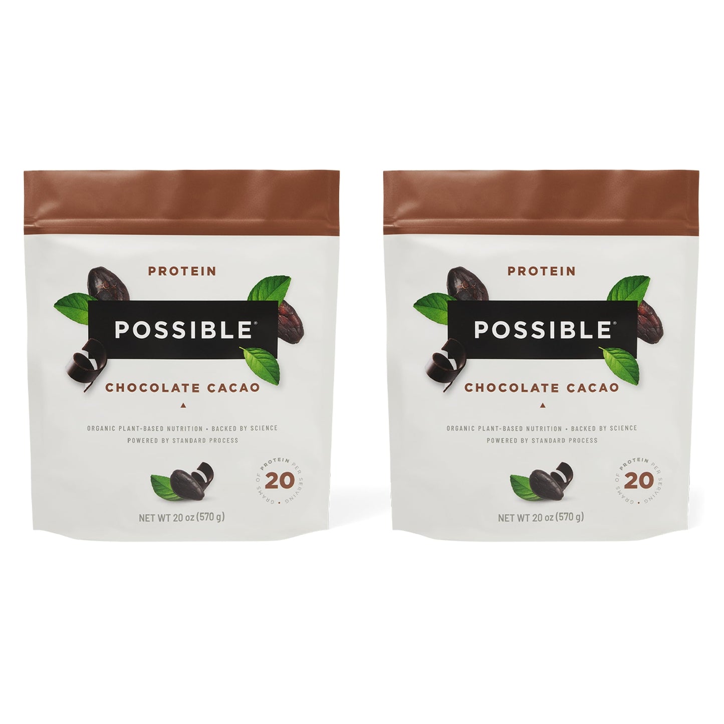 Possible Protein Powder Chocolate Cacao - 20g of Vegan Plant-Based Protein Mix - Non-GMO Non-Dairy Gluten-Free - 3.5g of BCAAs - 9 Essential Amino Acids - 30-Day Supply - 2 Bag 30 Servings
