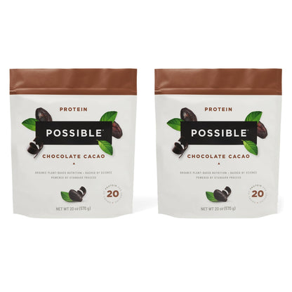 Possible Protein Powder Chocolate Cacao - 20g of Vegan Plant-Based Protein Mix - Non-GMO Non-Dairy Gluten-Free - 3.5g of BCAAs - 9 Essential Amino Acids - 30-Day Supply - 2 Bag 30 Servings