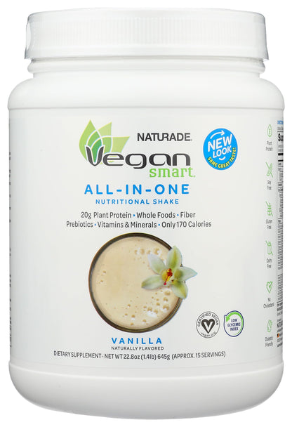 Vegansmart Naturade Plant Based Vegan Protein Powder - All-in-One Nutritional Shake Protein Blend - Gluten Free & Non-GMO - Vanilla (15 Servings)