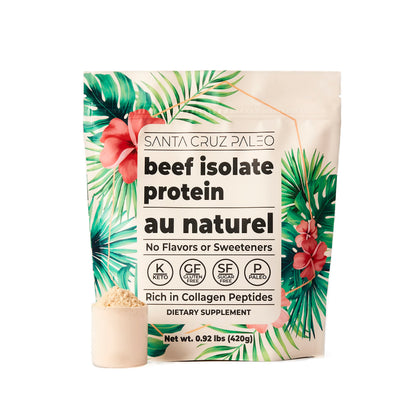 Santa Cruz Paleo Beef Isolate Protein Powder Au Naturale Rich in Collagen Peptides Gluten Free Keto Sugar Free Paleo Grass Fed 20g Protein Per Servngs Low Calorie Clean Ingredients 0.92 Lbs