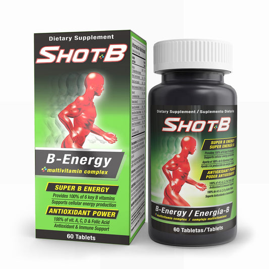 Shot B Multivitamin Complex B-Energy Vitamin B Complex with Antioxidant Support B Complex Vitamins with A C D E & Folic Acid for Cellular Energy & Immune Health - 6 Key B Vitamins 60 Count